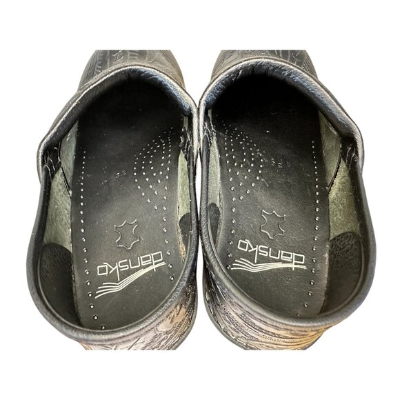 Dansko Leather Clogs Womens 36 5.5 Floral Black Platform Slip-On Office Nurse - Picture 13 of 13